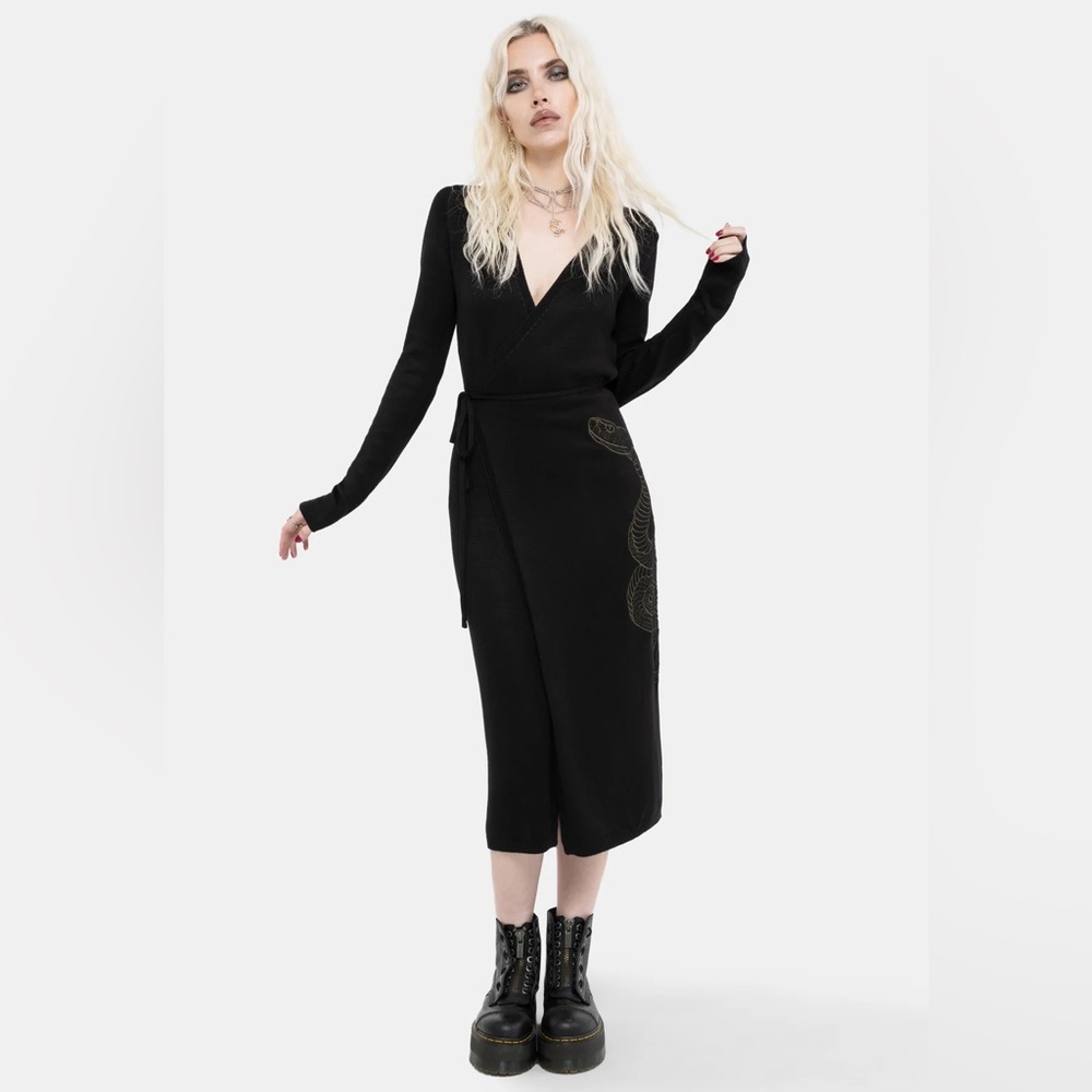 Serpent Snake Embroidered Knit Midi Dress - Picture 2 of 10